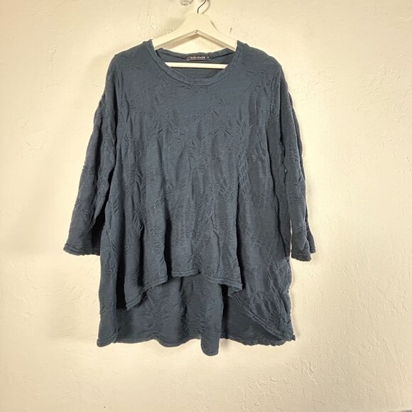 Cut Loose Womens Textured Knit Blue Tunic Top 3/4 Sleeve Small Casual Pullover - Picture 1 of 7